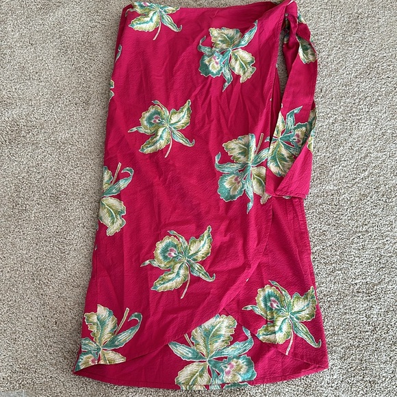 FAHERTY Pacifca Seersucker Berry Pink Floral Wrap Skirt Organic Cotton S - Picture 2 of 6